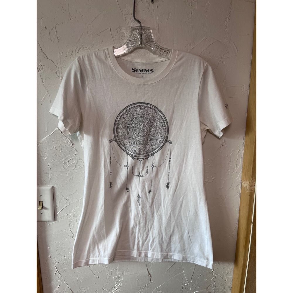 Simms Fishing Products Womens Large White Graphic T-Shirt Mandala Dreamcatcher L